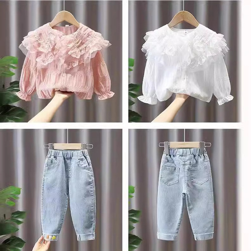 Spring suit  new fashionable children's and baby girl fashionable children's Internet celebrity denim spring two-piece set