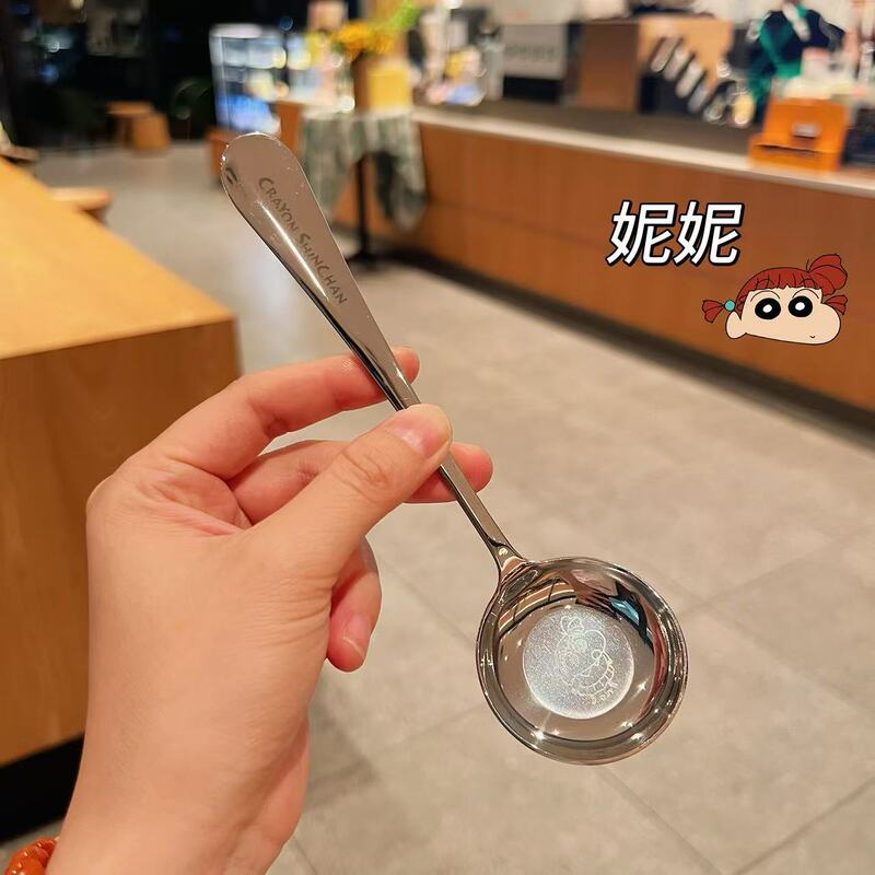 韩式304圆勺三丽鸥不锈钢甜品调羹勺高颜值平底汤勺长柄吃饭勺子|undefined