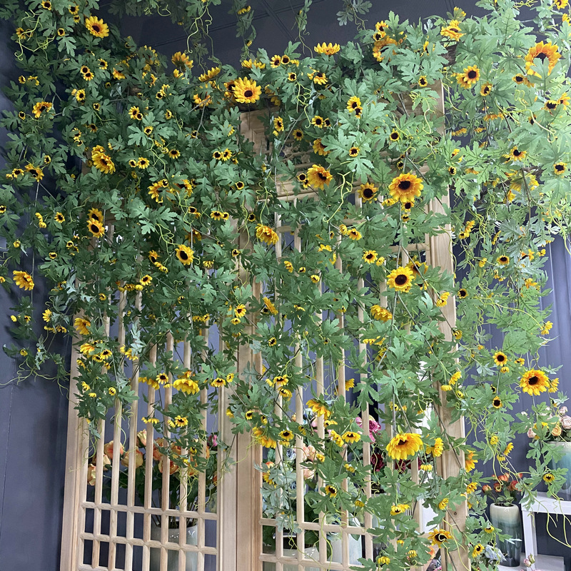 Factory iron wire vine sunflower wall hanging artificial decorative flower artificial plant wall indoor wedding green plant bouquet wholesale Factory iron wire vine sunflower wall hanging artificial decorative flower artificial plant wall indoor wedding green plant bouquet wholesale