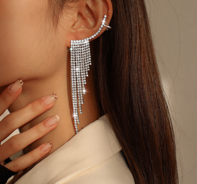 1 Pair Luxurious Tassel Alloy Plating Rhinestones Women's Drop Earrings display picture 1