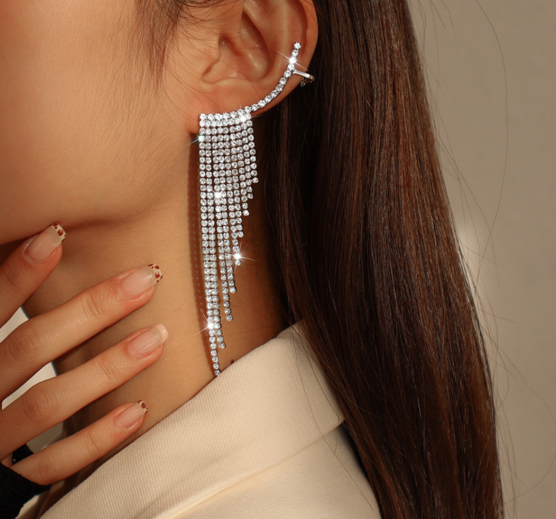 17g Weight 1 Pair Luxurious Tassel Alloy Plating Rhinestones Women's Drop Earrings