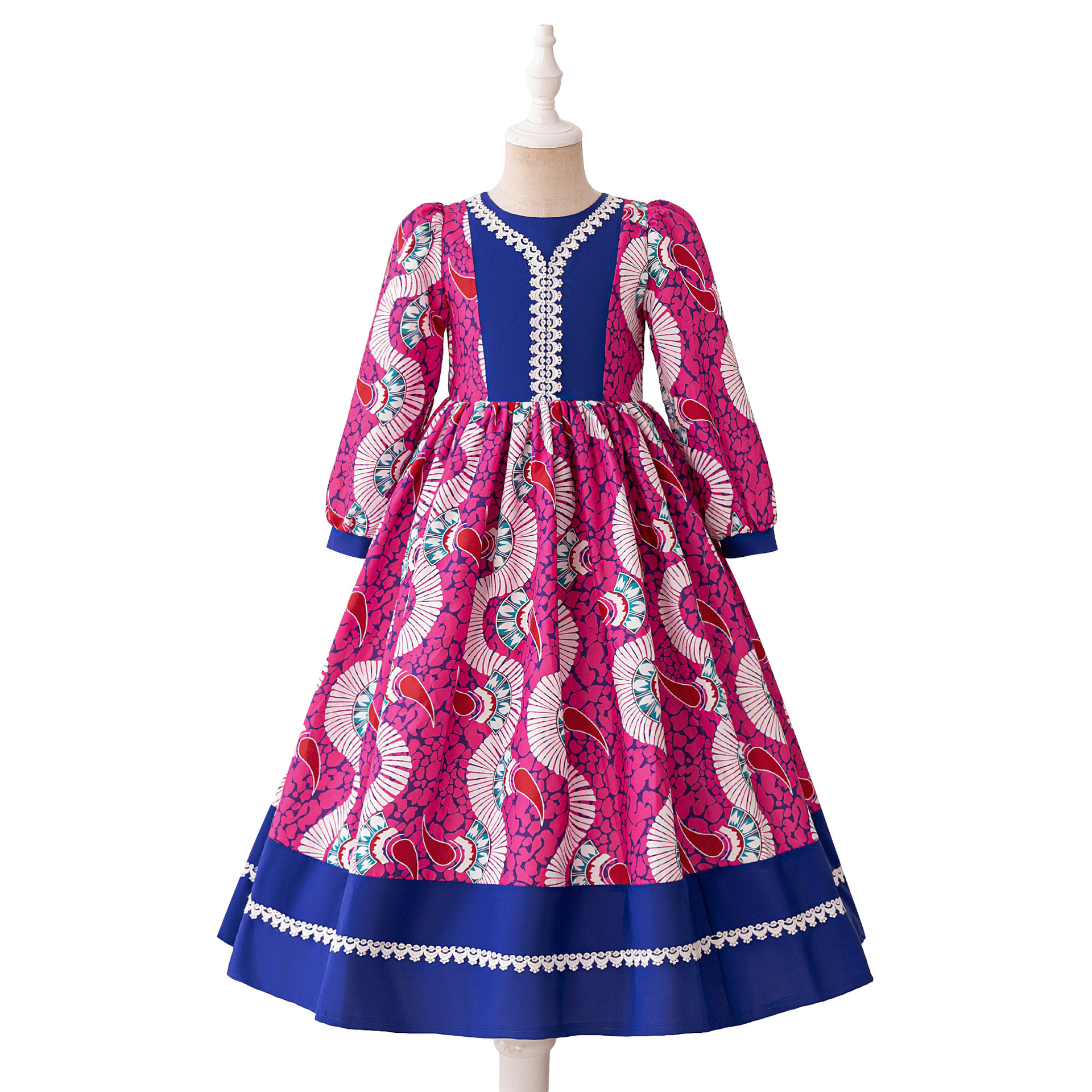 2026 nuevo comercio exterior europeo y americano ropa infantil vestido de noche retro impresión arco vestido vestido vestido vestido de princesa vestido infantil
