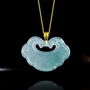 genuine goods Natural A Jade Blue Water Ruyi Lock Pendant 18K Gold Buckle Inlaid with Ice Jade Pendant Flower for Women
