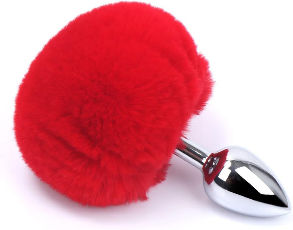 Rabbit Tail Anal Plug with Faux Mink Fur Ball and Metal Expander — detail image 2