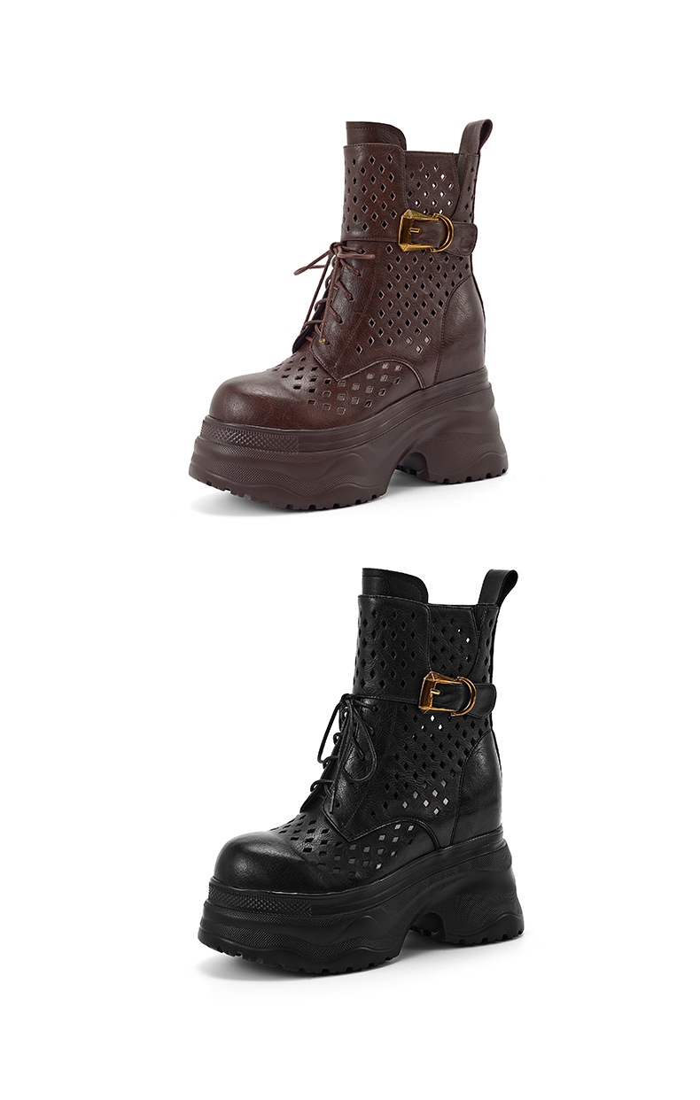 Boot nữ cổ cao ôm bắp chân đế platform gót 12 cm, phong cách hầm hố — màu nâu, màu đen chi tiết 14
