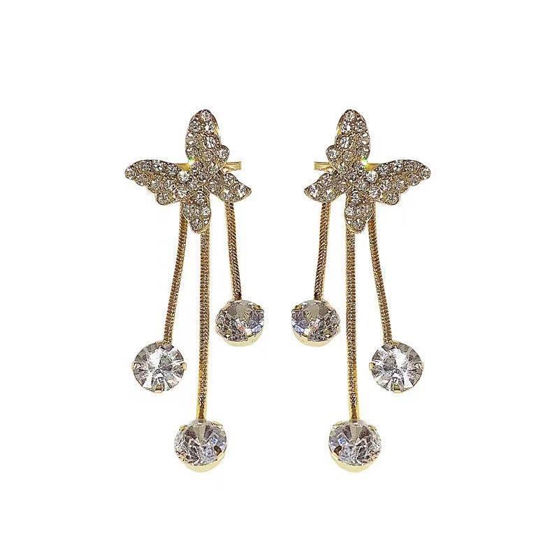 10g Weight Sweet Butterfly Alloy Inlay Rhinestones Women's Drop Earrings 1 Pair