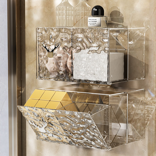 Makeup cotton pad storage box, wall-mounted transparent dustproof divider, bathroom lipstick hair tie organizing box, bathroom cotton swab box