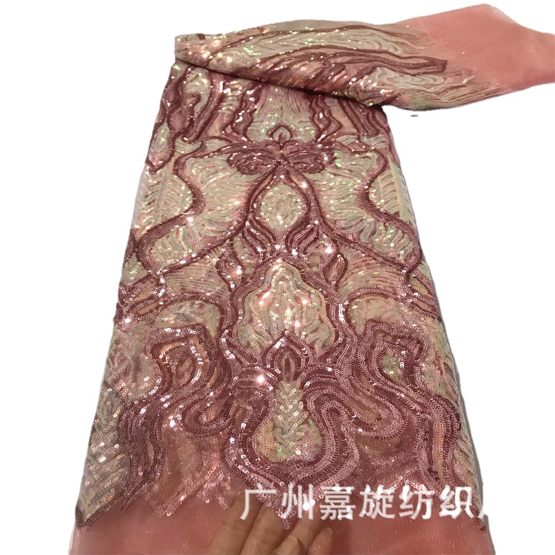 Malla de poliéster africano lentejuelas encaje europeo y americano DIY elegante vestido de novia vestido etapa rendimiento ropa tela JX3957 image 4