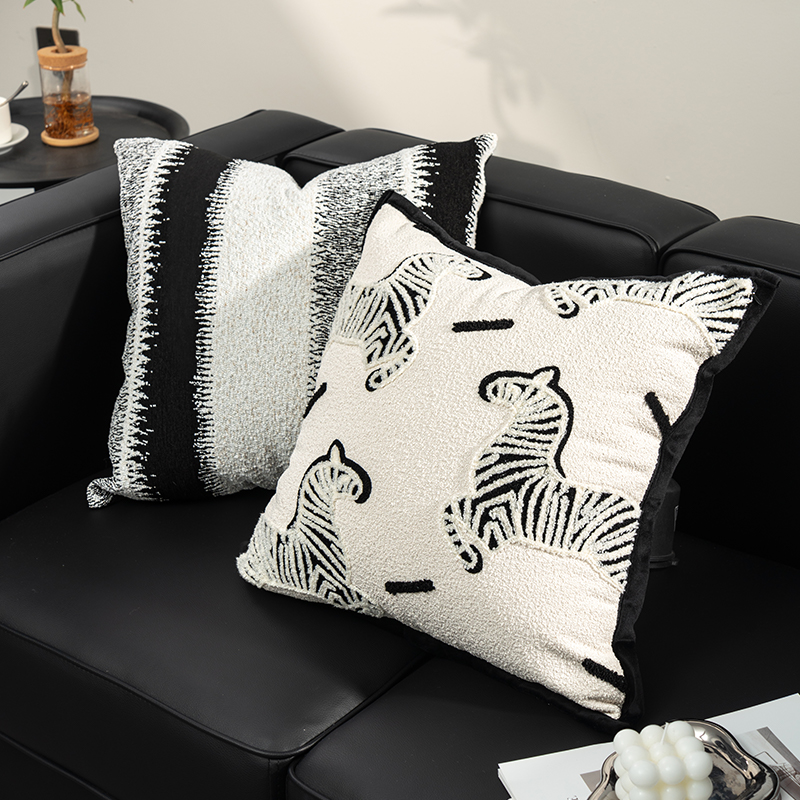 Luz de lujo de alta gama sofá de sala de estar almohada en el viento lindo cebra almohada de respaldo ventana almohada de ventana flotante almohada de respaldo funda negro y blanco