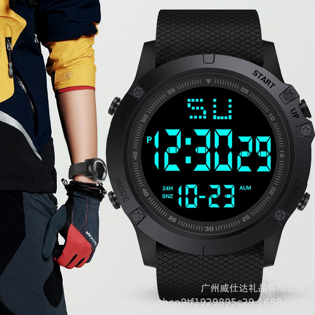 Factory direct sales 12-digit cold light countdown electronic watch for men and students, waterproof and multifunctional sports watch