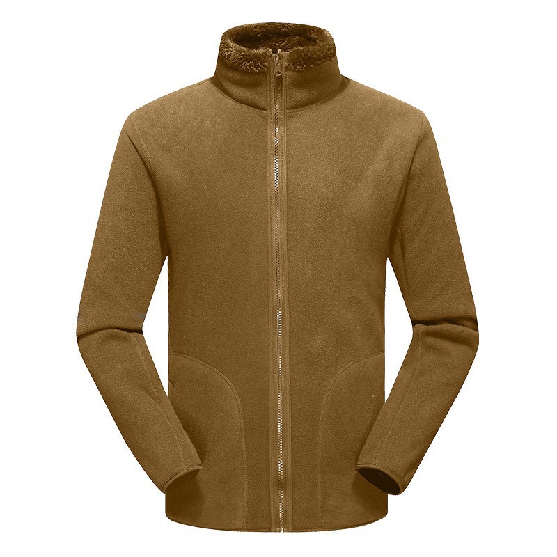 Autumn and Winter Outdoor Stand-Up Collar Fleece-Lined Warm Reversible Coral Velvet Jacket Fleece Jacket for Men and Women Couple Polar Fleece Cardigan