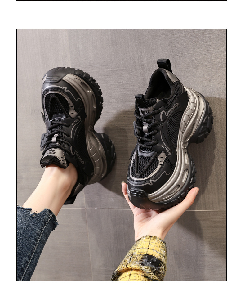 Giày sneaker nữ chunky đế dày tăng chiều cao 9 cm phong cách thể thao — sâm panh chi tiết 12