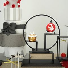 Wholesale Chinese Wedding Dessert Table Cake Stand Black Ancient Style Display Rack Iron Art Bocugua Cake Plate Wedding