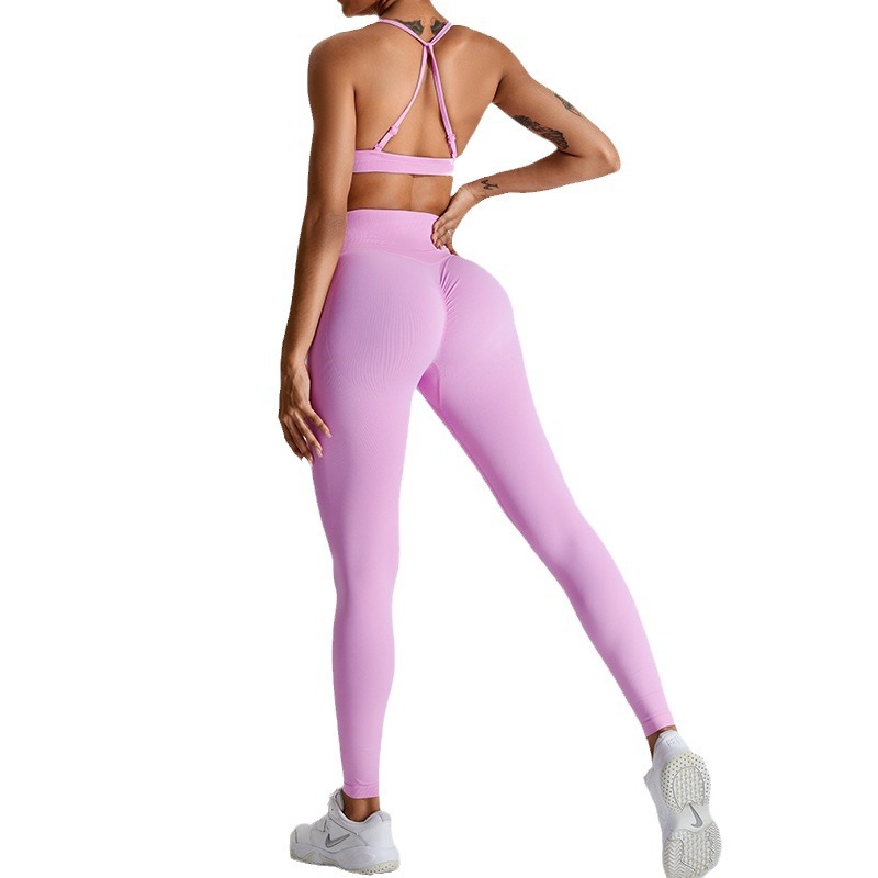 Traje de ropa de yoga sin costuras transfronterizas traje de Deportes de espalda cruzada para mujer Peach Hip lifting deportes al aire libre ropa de fitness