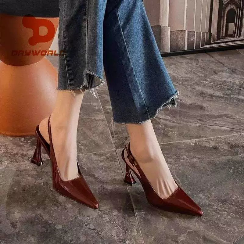 Туфли-лодочки на тонком каблуке DRYWORLD, лакированная кожа, каблук 6.5/9 см, закрытый носок