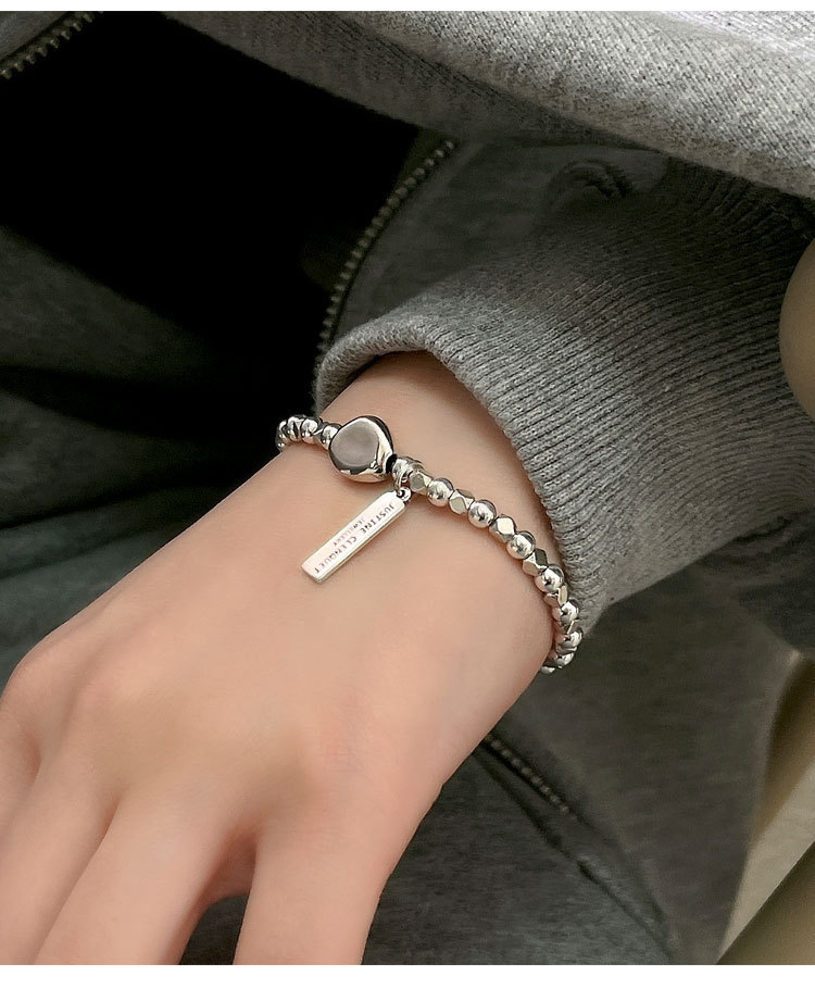 S Pure Fragmented Silver Bracelet Women's Minimalist and Impossible Design Letter Rectangular Card Strap Wearing_voghion.com