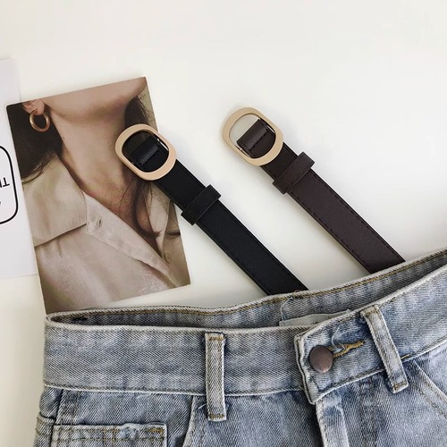 No hole belt for women Ins decoration simple versatile casual student jeans belt no punching black pants belt trendy