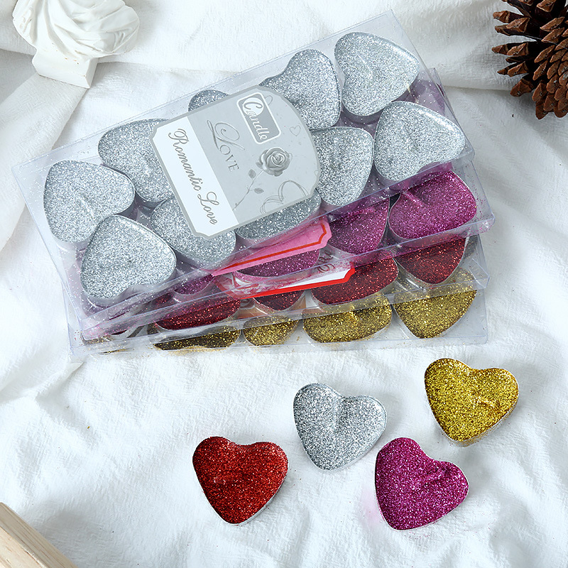 Heart-shaped Love Confession Romantic Creative Candle, Qixi Tea Candle Valentine's Day Proposal Arrangement with Gold Powdered Letters