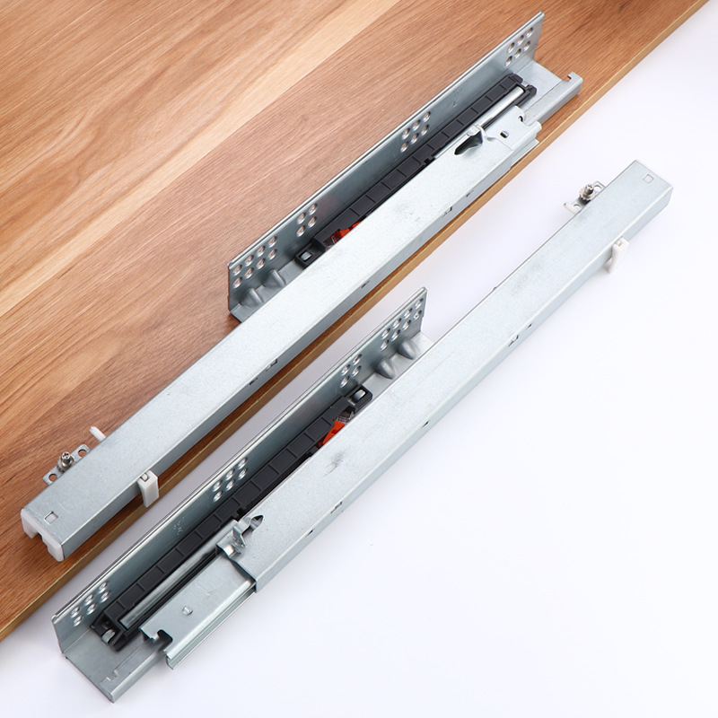 三节托底导轨阻尼缓冲静音滑轨橱柜衣柜抽屉滑轨轨道隐藏插销滑轨