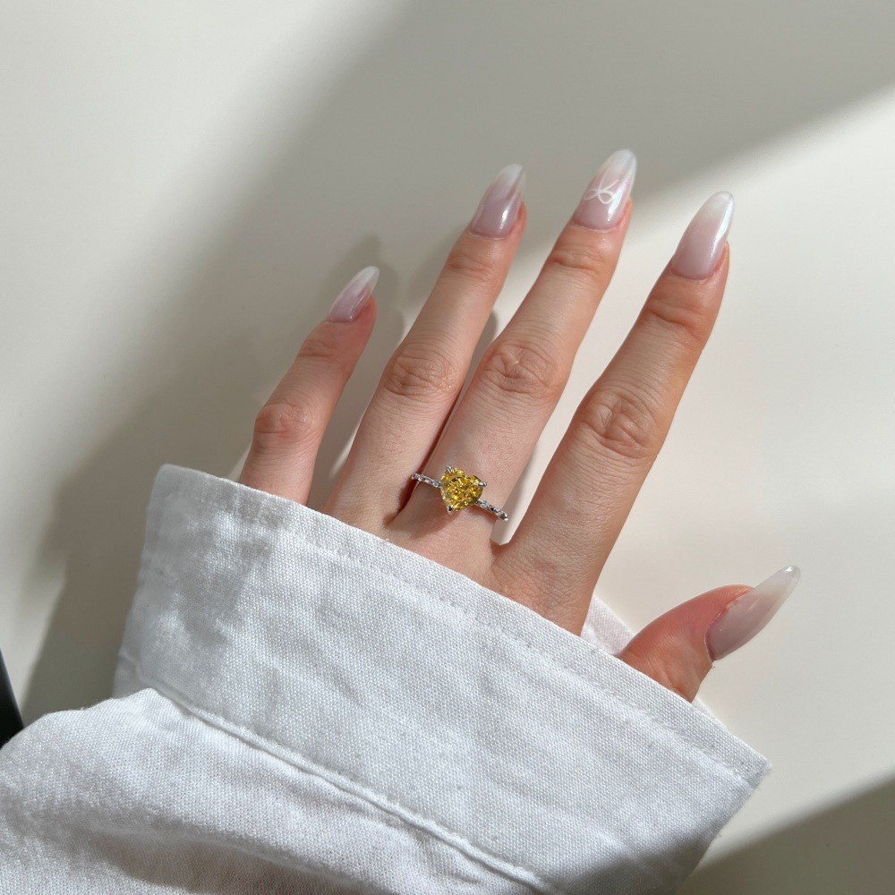 Holiday, Daily Occasion 925 Sterling Silver High Carbon Diamond Geometric Heart Shape Rings