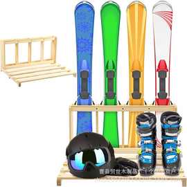 跨境木质滑雪板收纳架落地滑雪用具整理架滑雪靴头盔展示架滑板架