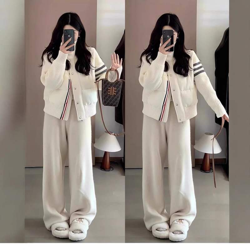 小个子穿搭针织拼接羽绒棉服女短款TB冬季休闲外套女立领棉衣加厚|undefined