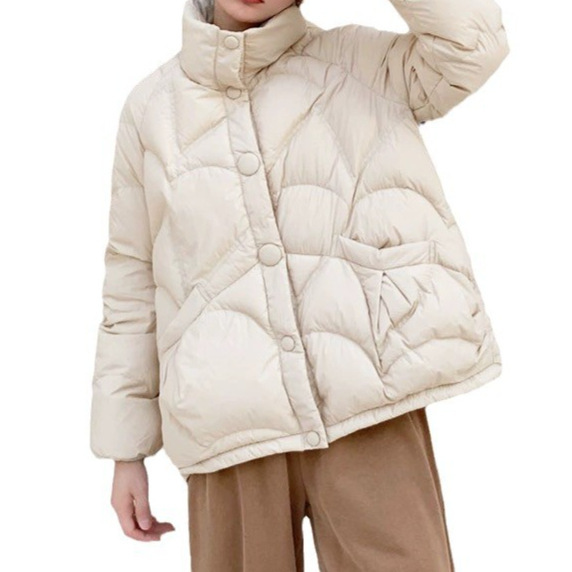 24 invierno Puyuan 2024 invierno nuevo temperamento de cuello vertical chaqueta de plumón ligera mujer corta ancha
