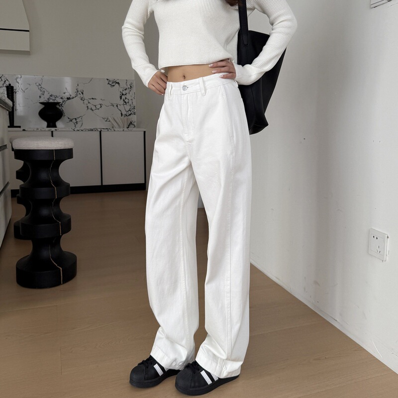 Early Spring Supermodel Pants~White Loose Boyfriend-Style Jeans for Women 2026 New Straight Loose Floor-Length Wide-Leg Pants