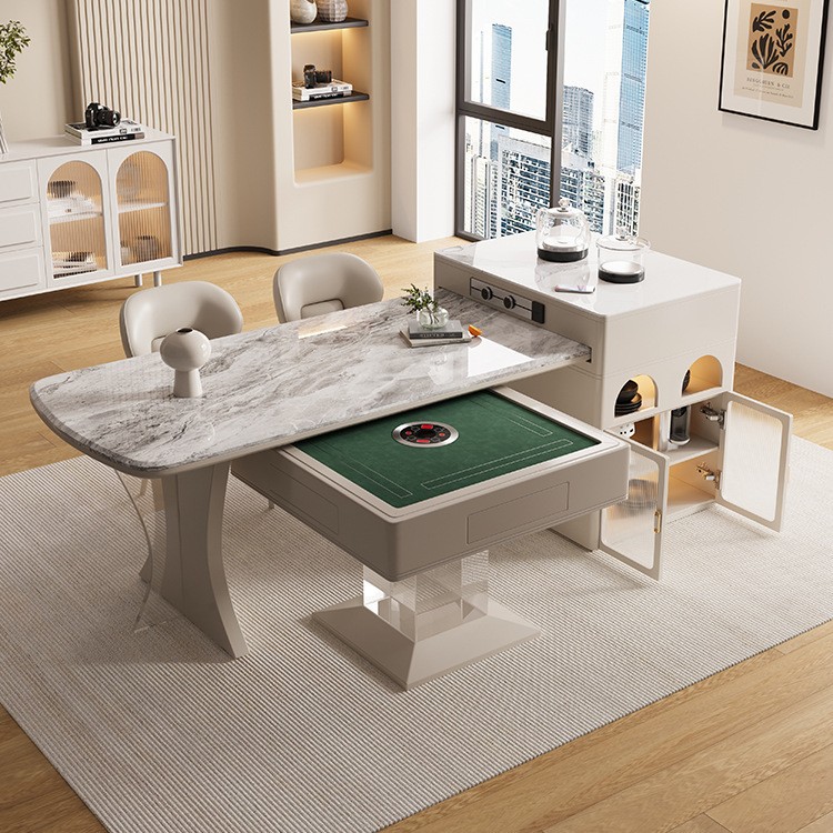 Mesa de mahjong completamente automática de suspensión acrílica, mesa de comedor, máquina de mahjong silenciosa doméstica simple de lujo ligero moderno de doble uso