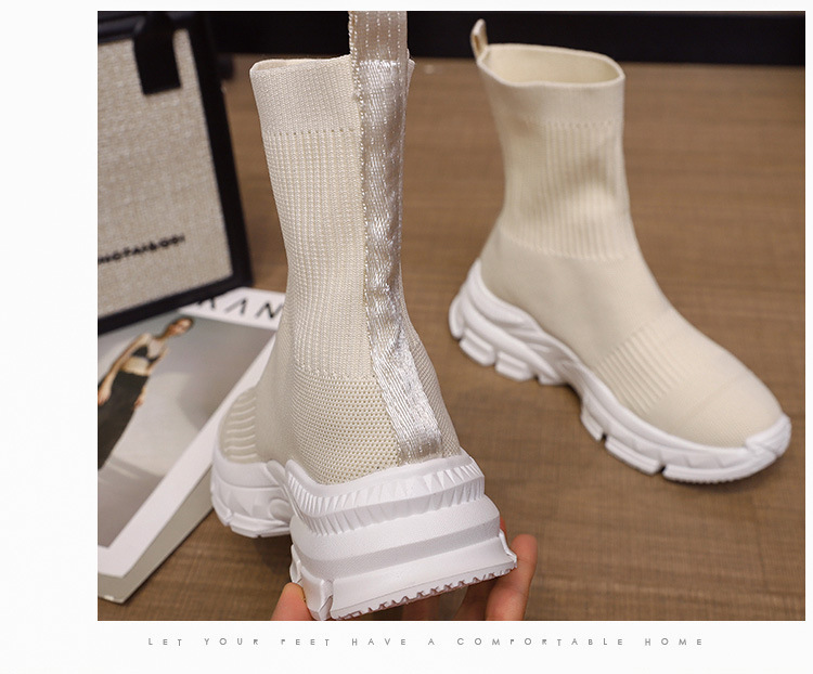 Spring New Fly Knitted Short Boots Thick Soled Versatile Stretch Socks Shoes Thick Soled Knitted Sports Casual Shoes Women's Boots_voghion.com