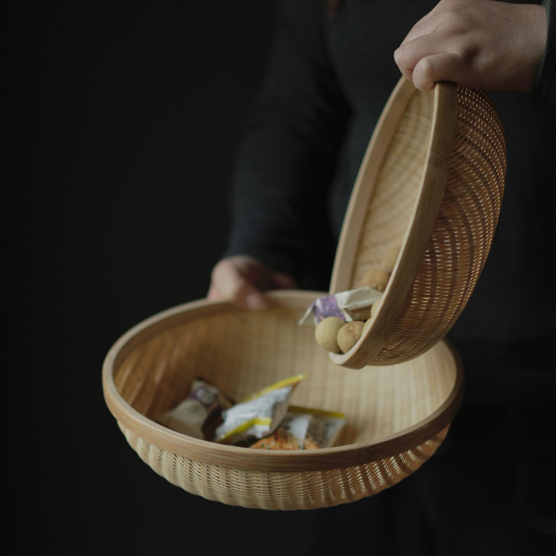 Cestas de bambú trenzadas, cestas de almacenamiento, placas de frutas hechas a mano, cestas de aguja, cestas de aguja, utensilios de té, almacenamiento de artículos