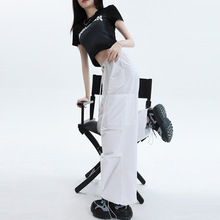 2024工装裤秋装宽松阔腿裤甜酷高腰束脚裤休闲裤两个长度玫红长裤