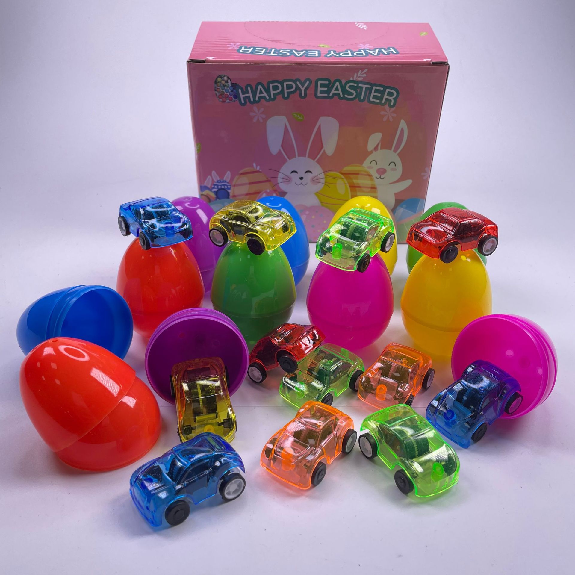 Nuevo producto Huevo de Pascua Impresión Pintado Cáscara de Gata Huevo abierto de plástico Regalo de fiesta Juego de juguetes