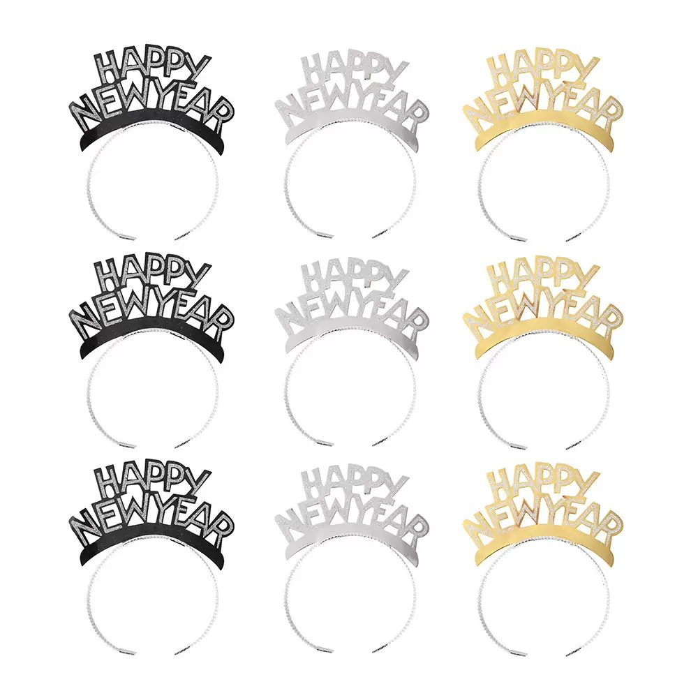 欧美风铝箔纸新年快乐氛围发箍时尚节日派对头箍圣诞节发饰头饰批