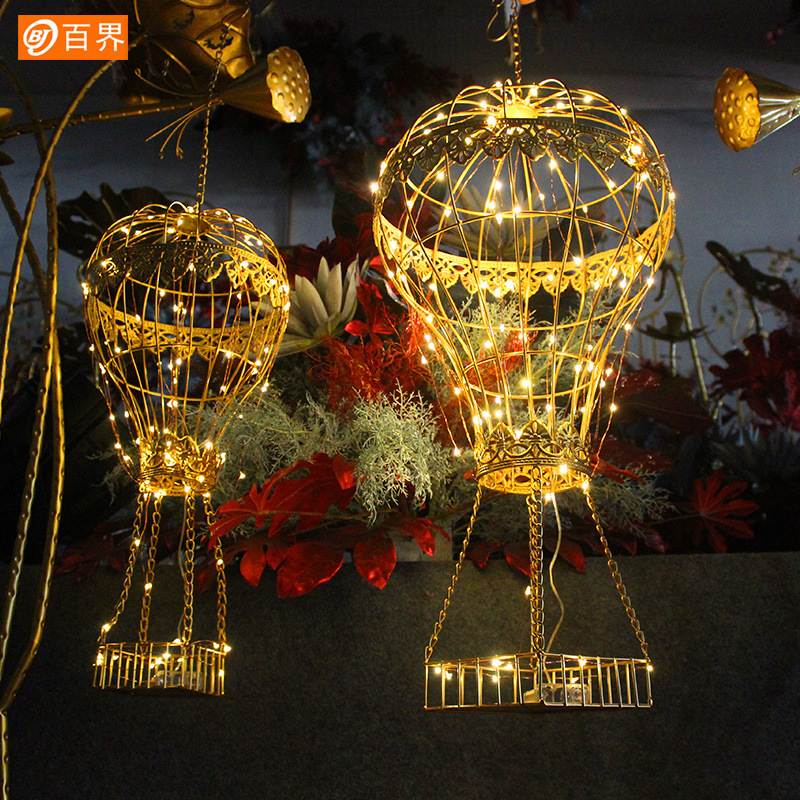 百家婚礼道具热气球挂饰空中吊顶装饰道具金色铁艺热气球小挂件