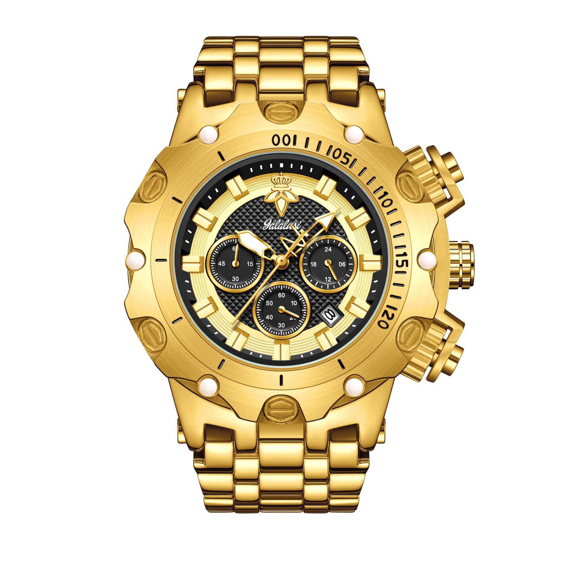 YaLalusi reloj de oro de lujo reloj multifuncional para hombres tres ojos cronógrafo reloj de negocios reloj transfronterizo europeo y americano