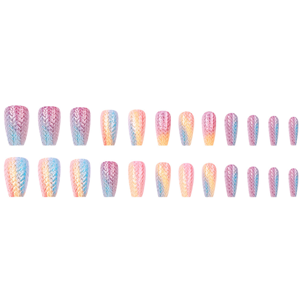 Comercio exterior nuevo relieve de punto arco iris manicure 24 piezas de parche de uñas macarón gradiente de desgaste de uñas