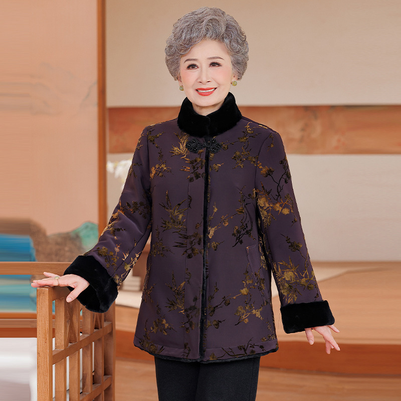 Winter Fur Outwear for Little Grandma, Middle-Aged and Elderly Women, Winter Chinese Style Velvet Thickeneded Fur All-In-One Outwear