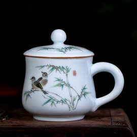 批发批发批发定 制景德镇茶杯陶瓷青瓷办公室小茶杯带把手柄主人