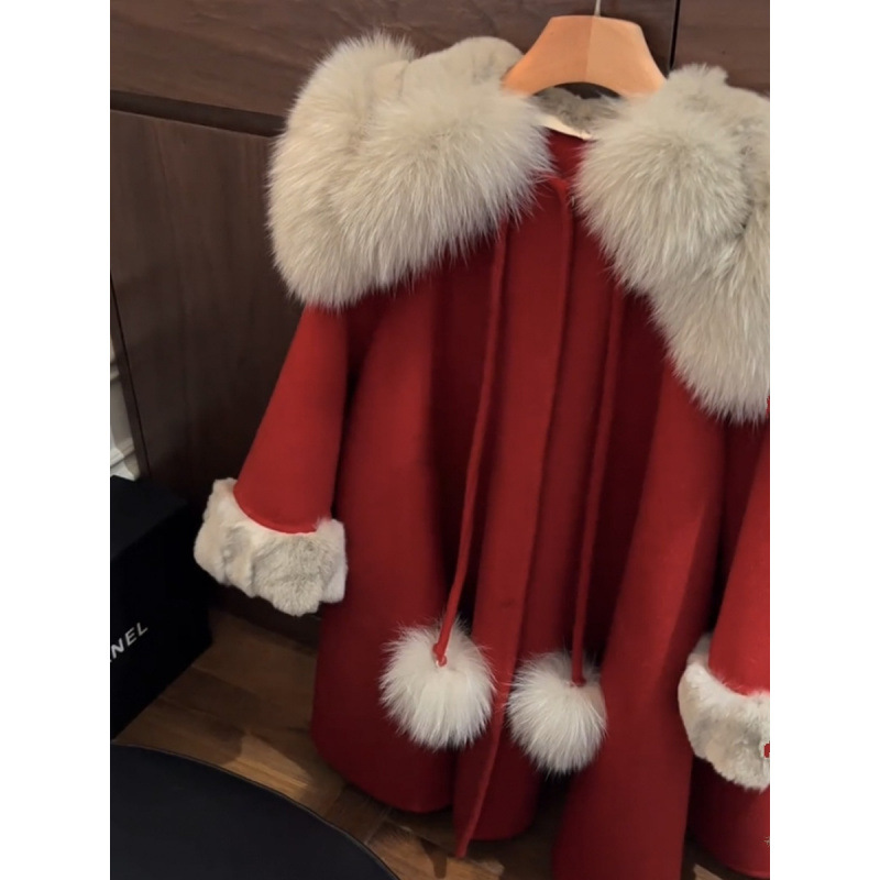 소녀 모직 코트 2023 가을 겨울 새로운 어린이 크리스마스 의상 플러스 벨벳 코트 걸스 퀼트 신년 서비스 서양식