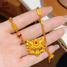 金店同款沙金錾刻灵狐面具链条吊坠项链小花假面狐狸锁骨链送女友