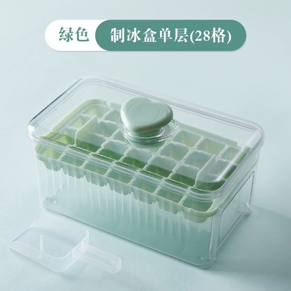 Fresh Green Ice Tray Set 28 Grids [Food Grade] + Ice Scoop
