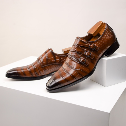 Large size brock shoes, new summer breathable leather shoes, men's business dress, embossed monk shoes, men