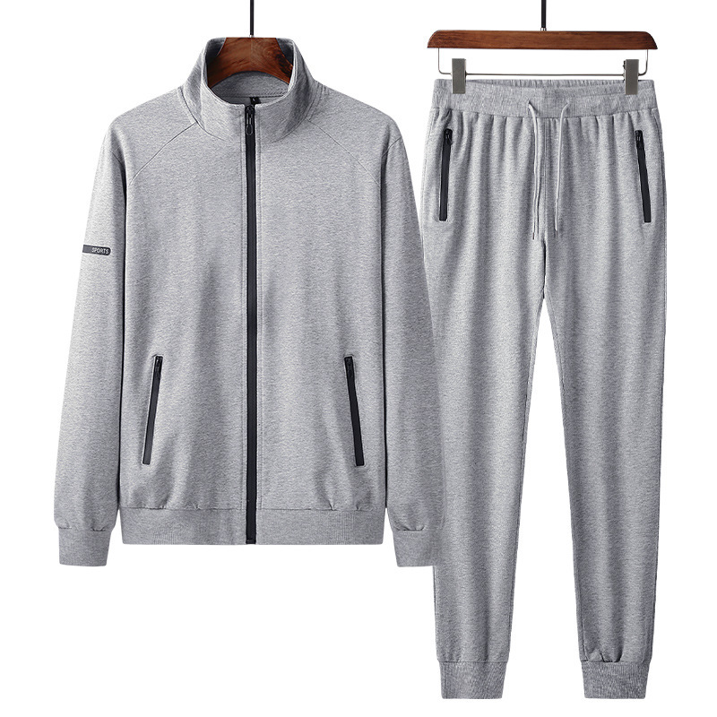 New high quality 95 cotton stand collar cardigan stand collar two-piece cotton spring and autumn plus size running sports leisure suit New high quality 95 cotton stand collar cardigan stand collar two-piece cotton spring and autumn plus size running sports leisure suit