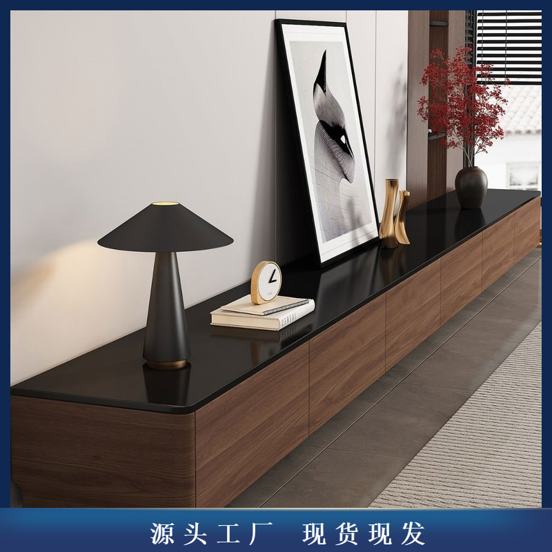Solid Wood Tv Cabinet Living Room Home New Mid-Century Style Floor-Standing Cabinet Slate Coffee Table Tv Cabinet Combination
