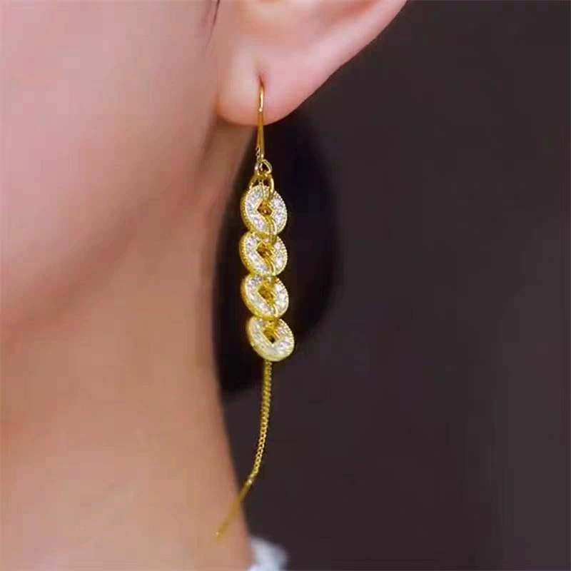 Копейки? Actually coins long universal earrings with tassels Chinese style internet celebrity