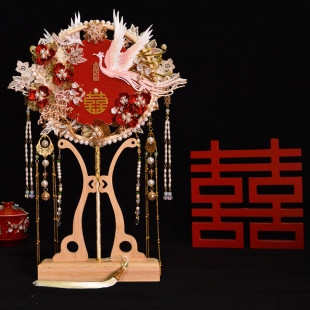 Tuanfan wedding bride diy material bag antique Chinese style wedding hand-held Xiuhe fan red double-sided Xi fan finished product