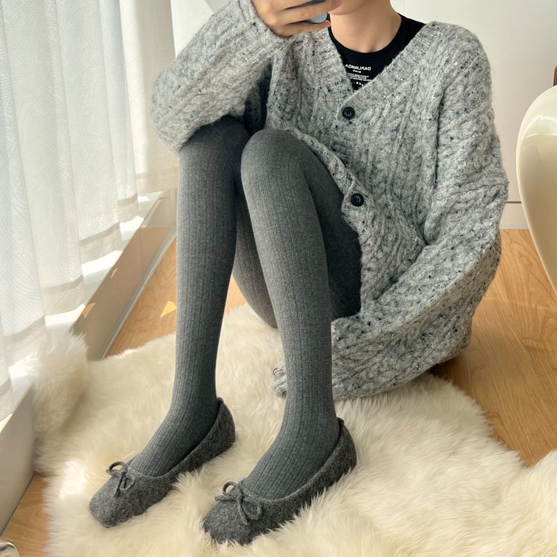 Japanese cream style creamy-white striped twist pantyhose women's spring and autumn thin micro pressure slimming leggings outer wear