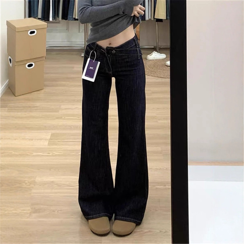 American-Style Dark Blue Low-Waist Flared Jeans for Women 2025 Autumn and Winter New Hot Girl Loose Slimming Non-Stick Leg Flared Pants