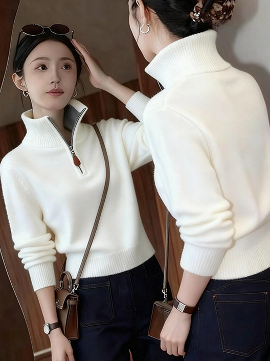 Áo len cổ lọ nữ dệt kim phối basic phong cách lười biếng — đen